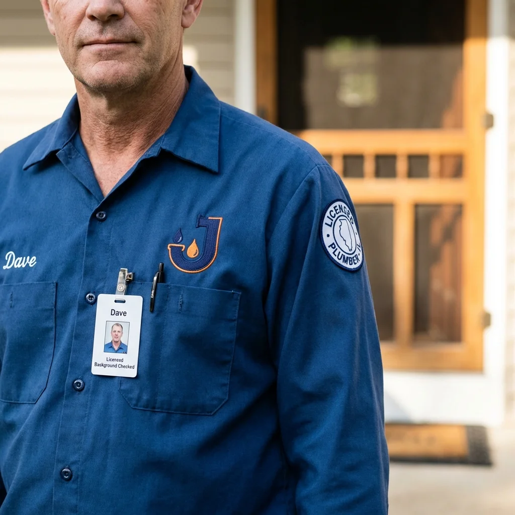 Licensed plumber showing ID badge in Grove City, OH