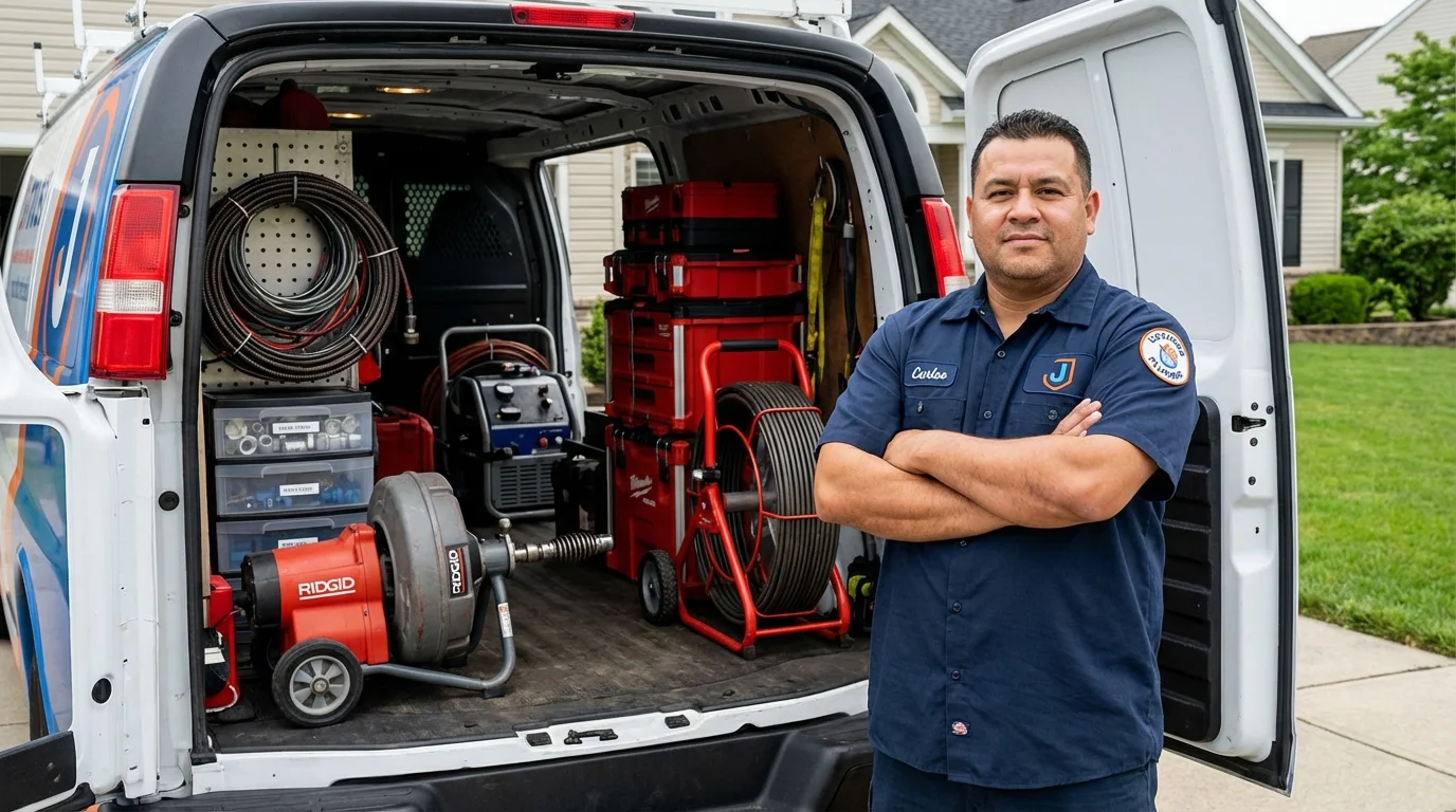 Professional drain cleaning equipment and Johns Plumbing LLC plumber in Grove City