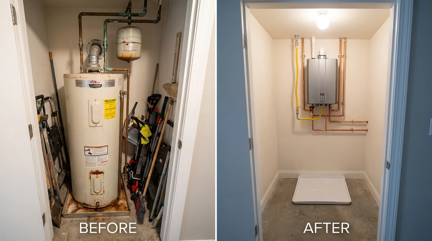 Tank water heater versus wall-mounted tankless unit comparison for Grove City, OH homeowners